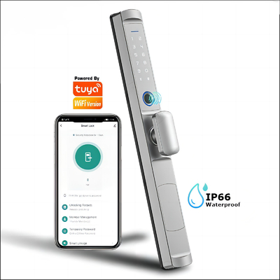 Cerradura de puerta inalámbrica inteligente de huellas digitales biométricas delgadas con mango lindo Tuya WIFI o TTLock App IP66 Cerradura resistente al agua